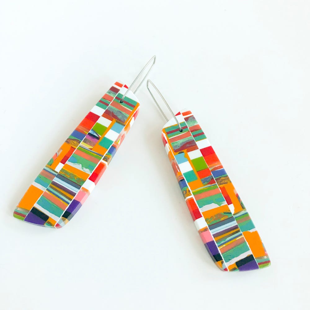 Poly-Resin Rectangle Mosaic Earrings