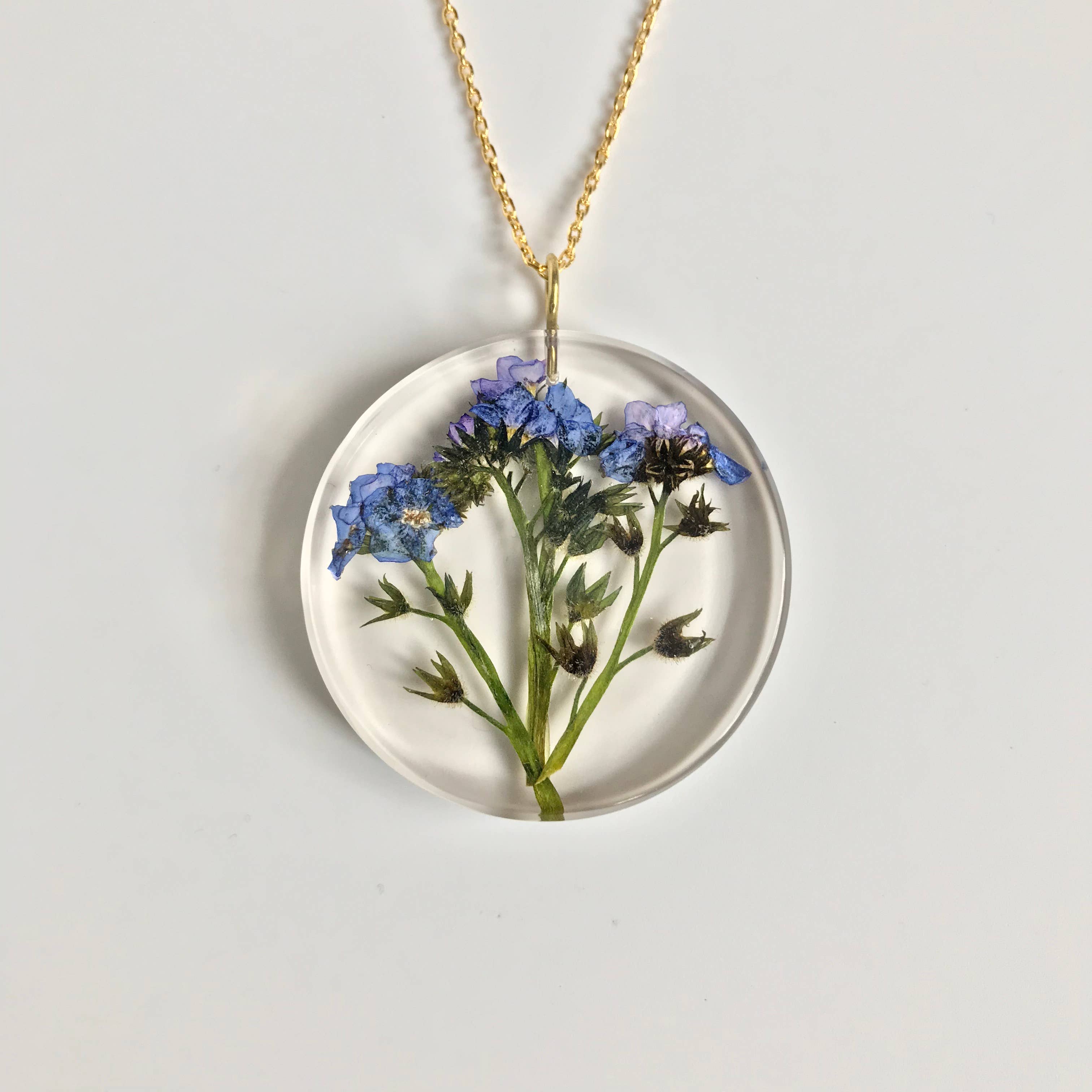 "Remembrance" Moon Forget-Me-Not Pendant Necklace